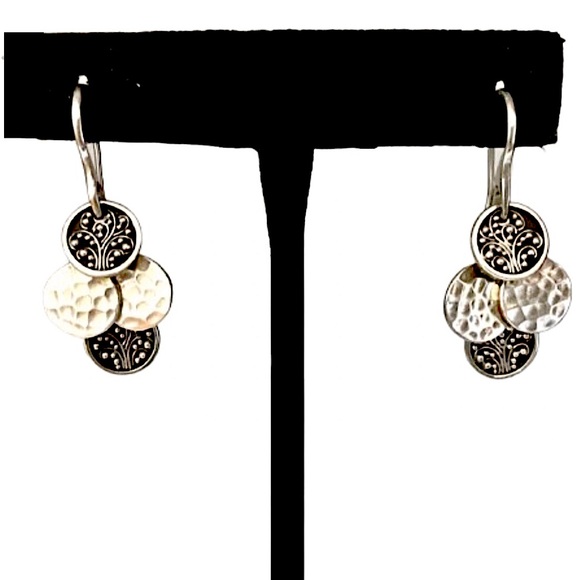 LOIS HILL Oxidized Granulated Sterling Silver Hammered Drop Dangle Disc Earrings - Picture 2 of 7